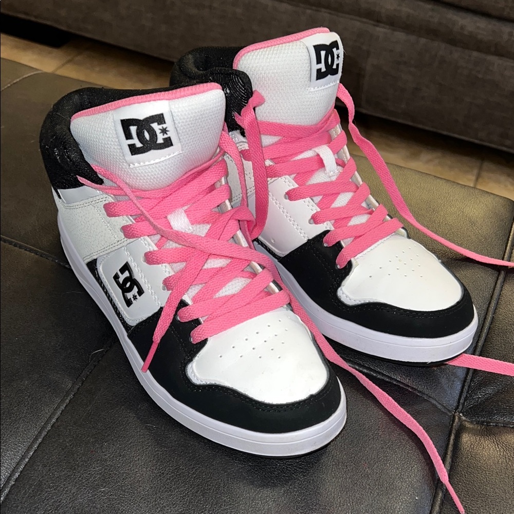 DC Black and White Sneakers with Pink Accents